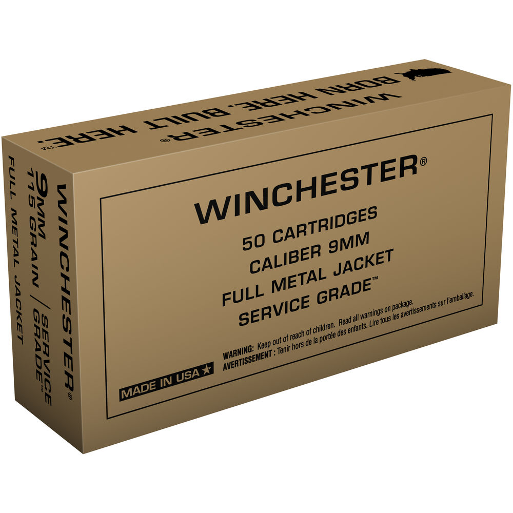 WINCHESTER SERVICE GRADE 9MM LUG 115GR FMJ-RN 50RD 10BX/CS - for sale
